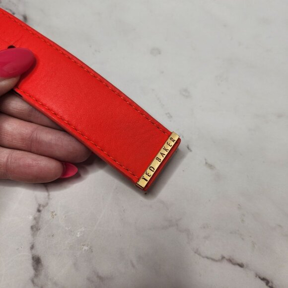 Ted Baker Bright Pink Waist Belt Geniune Leather Gold Colored Hardwear XS - Picture 4 of 10